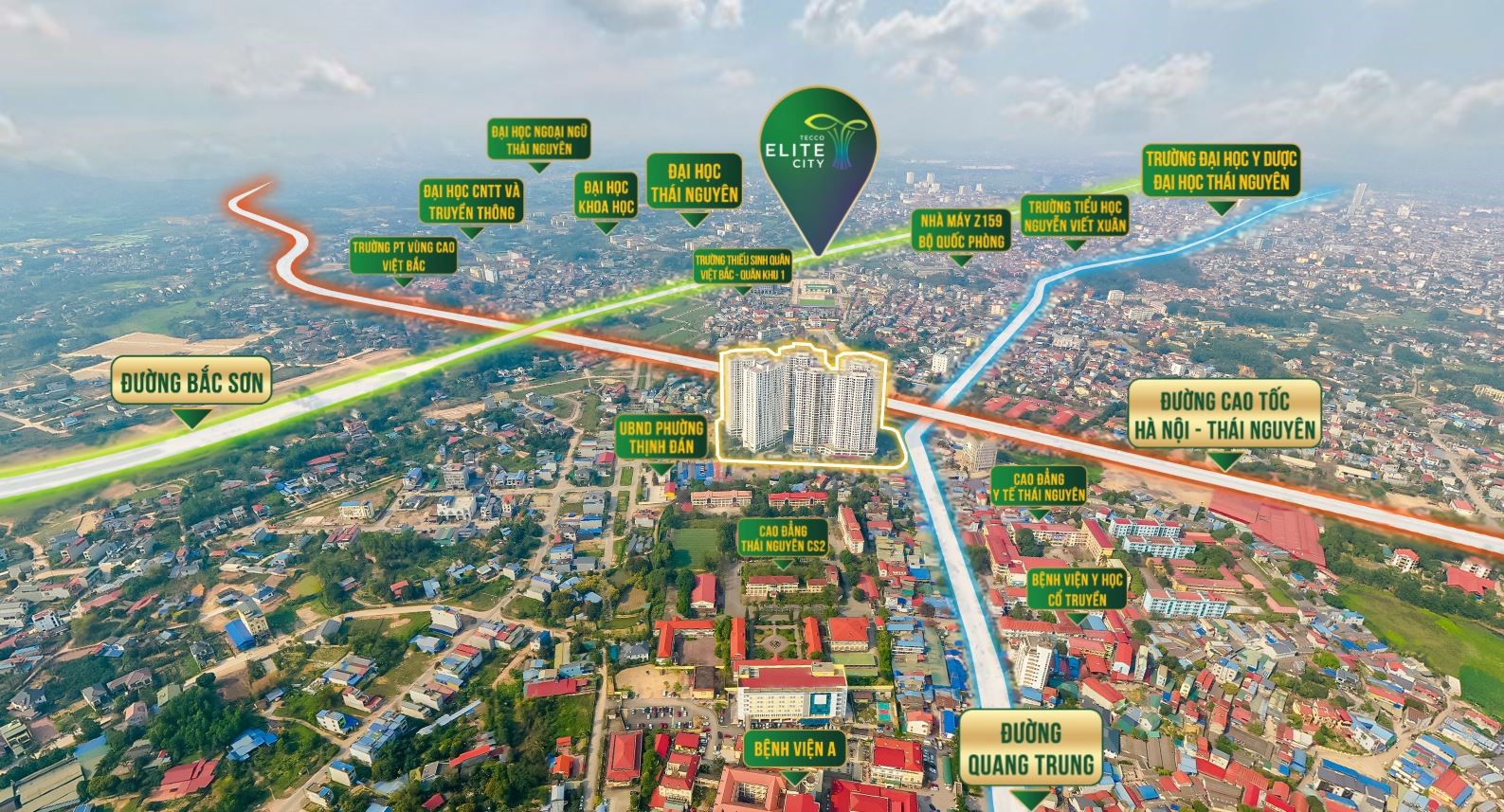Tecco Elite City sở hữu vị trí trung tâm kinh tế - y tế - giáo dục - công nghiệp của Thái Nguyên